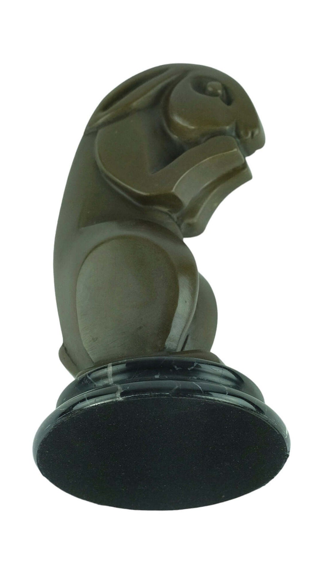 Art Deco bronze sculpture of a sitting hare on marble base, signed by Bizette, height 16 cm, decorative art piece.