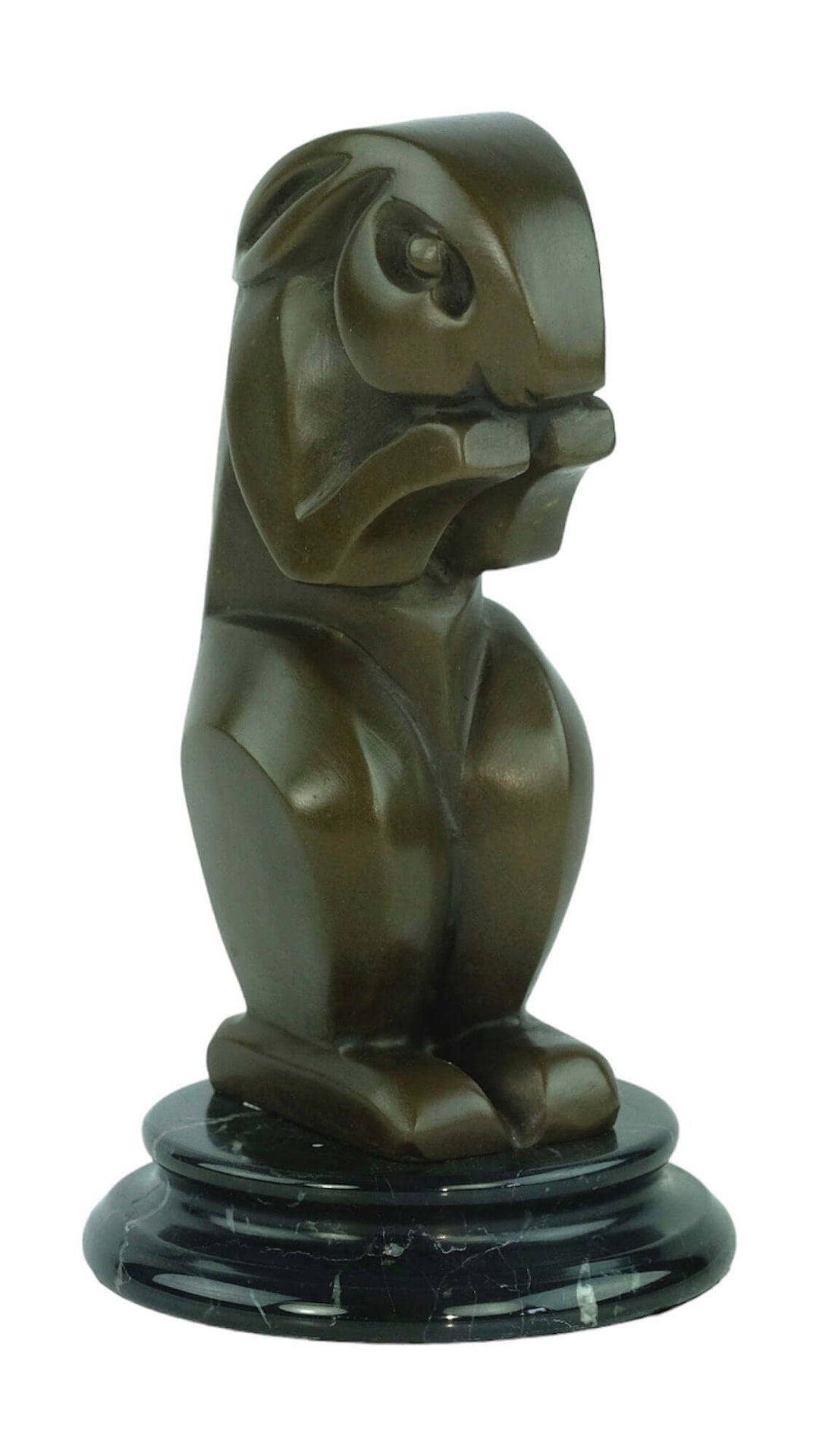 Bronze Art Deco sculpture of a sitting rabbit by André Bizette-Lindet, mounted on round marble base.