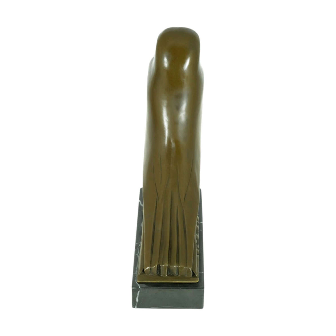 Bronze Art Deco sculpture of an English pouter pigeon on marble base, signed and stamped, 29 x 27 cm.