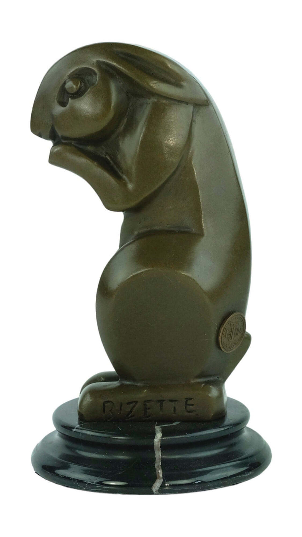 Bronze Art Deco rabbit sculpture by Bizette on marble base, height 16 cm, decorative piece for collectors.