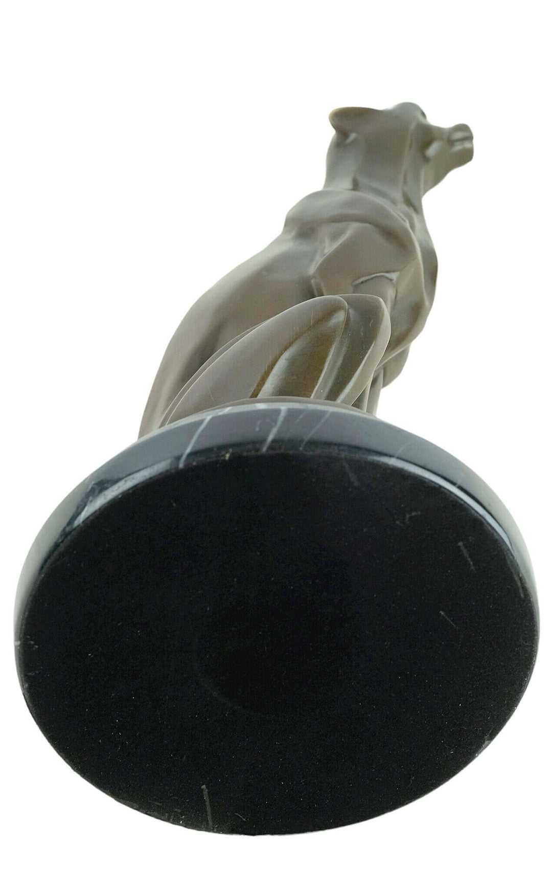 Bronze Art Deco sculpture of a sitting cheetah, sleek design on a marble base, signed by Michel Decoux.