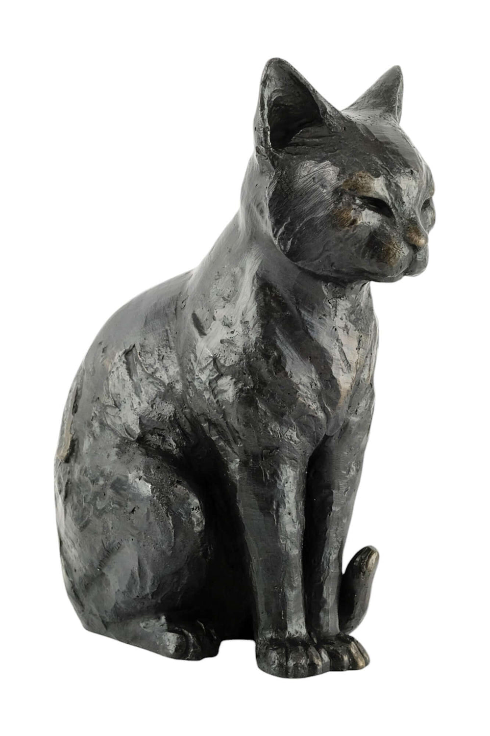 Bronze sculpture of a sitting cat, perfect for indoor or outdoor display. Dimensions: 27 x 21 cm, weight: 2.4 kg.