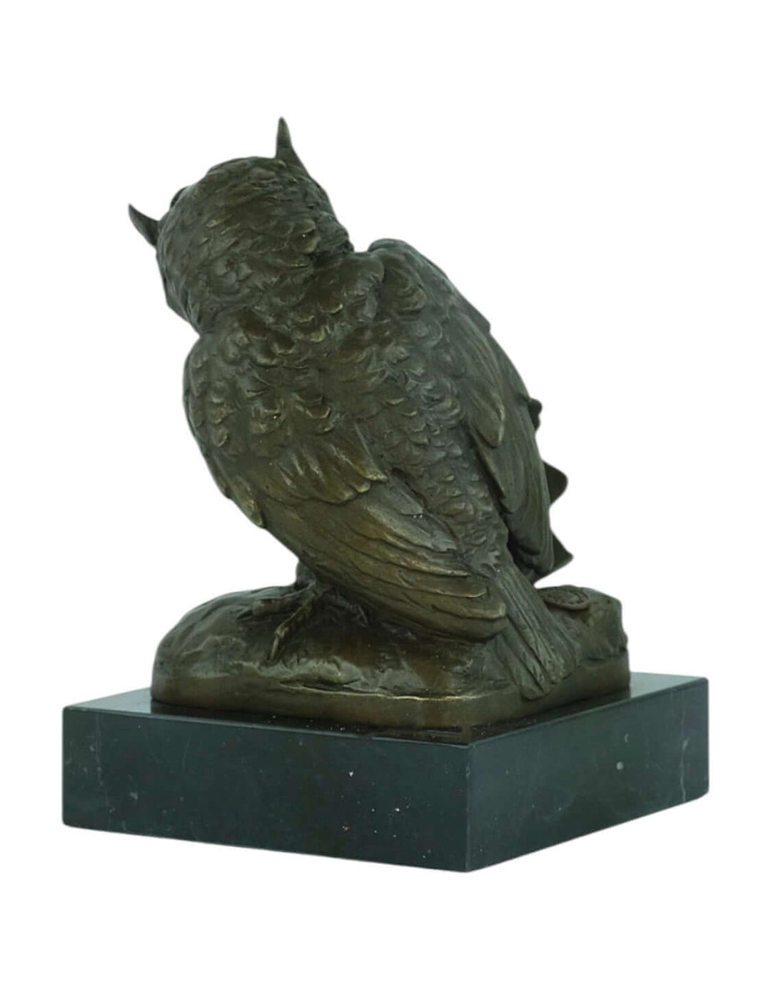 Bronze sculpture of an owl with detailed feathers, mounted on a marble base, a fine art piece by J.B. Clésinger.