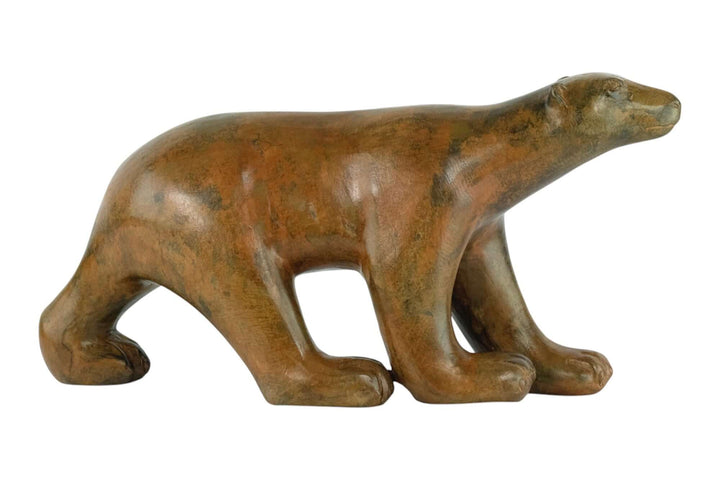 Bronze polar bear sculpture by Pierre Chenet, 17x34 cm, authentic patina, high-quality design, very good condition.