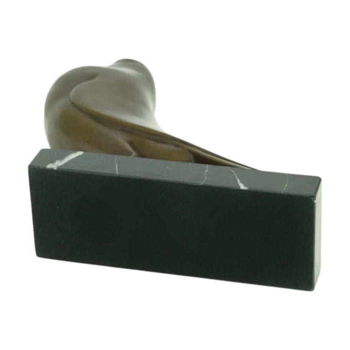 Bronze sculpture of an English pouter pigeon in Art Deco style, mounted on a sleek marble base.