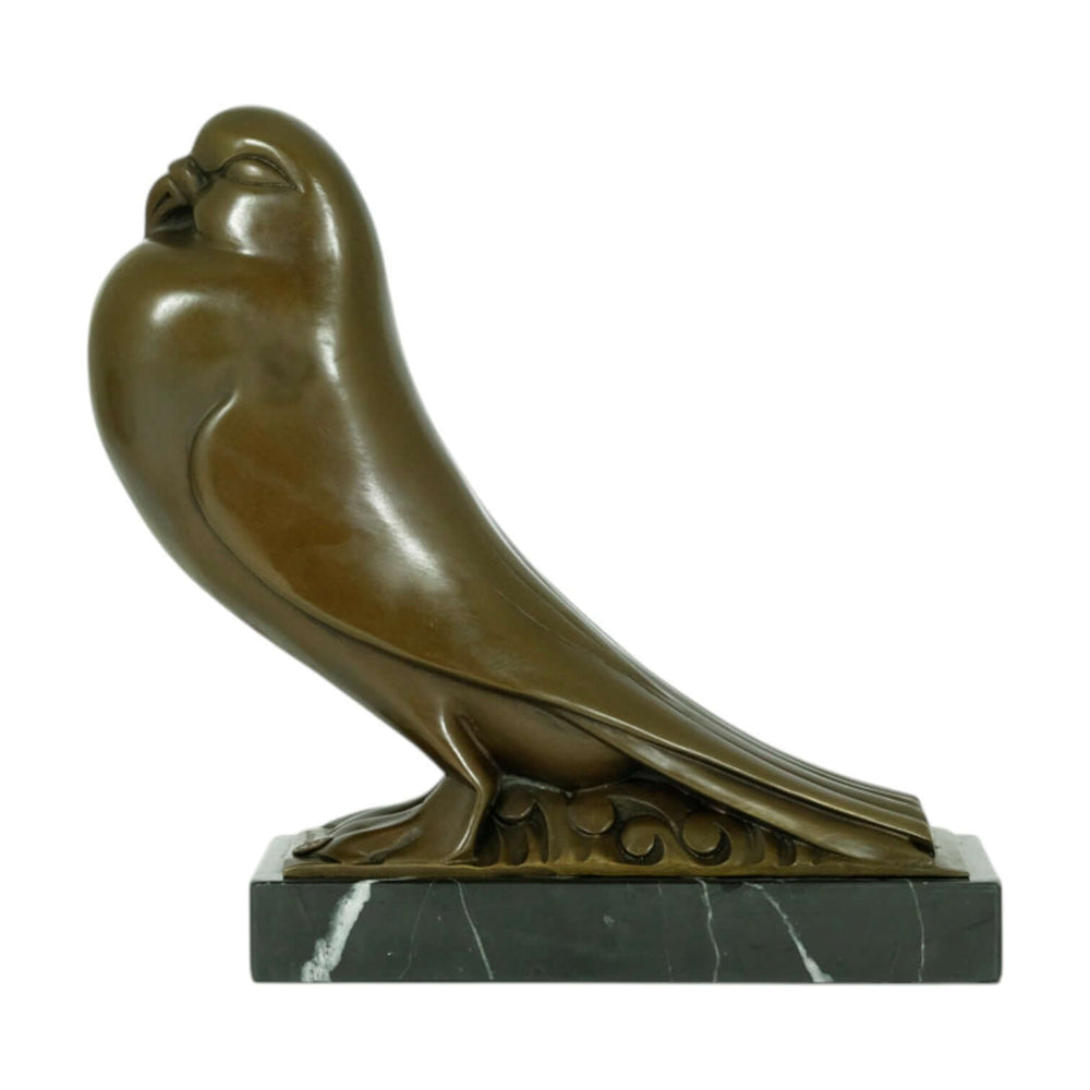 Bronze sculpture of an Art Deco pouter pigeon on a marble base, engineered by Dutch sculptor Johan Altorf, 29 cm.