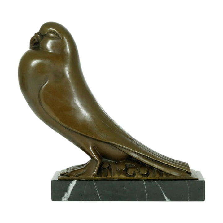 Bronze sculpture of an Art Deco pouter pigeon on a marble base, engineered by Dutch sculptor Johan Altorf, 29 cm.