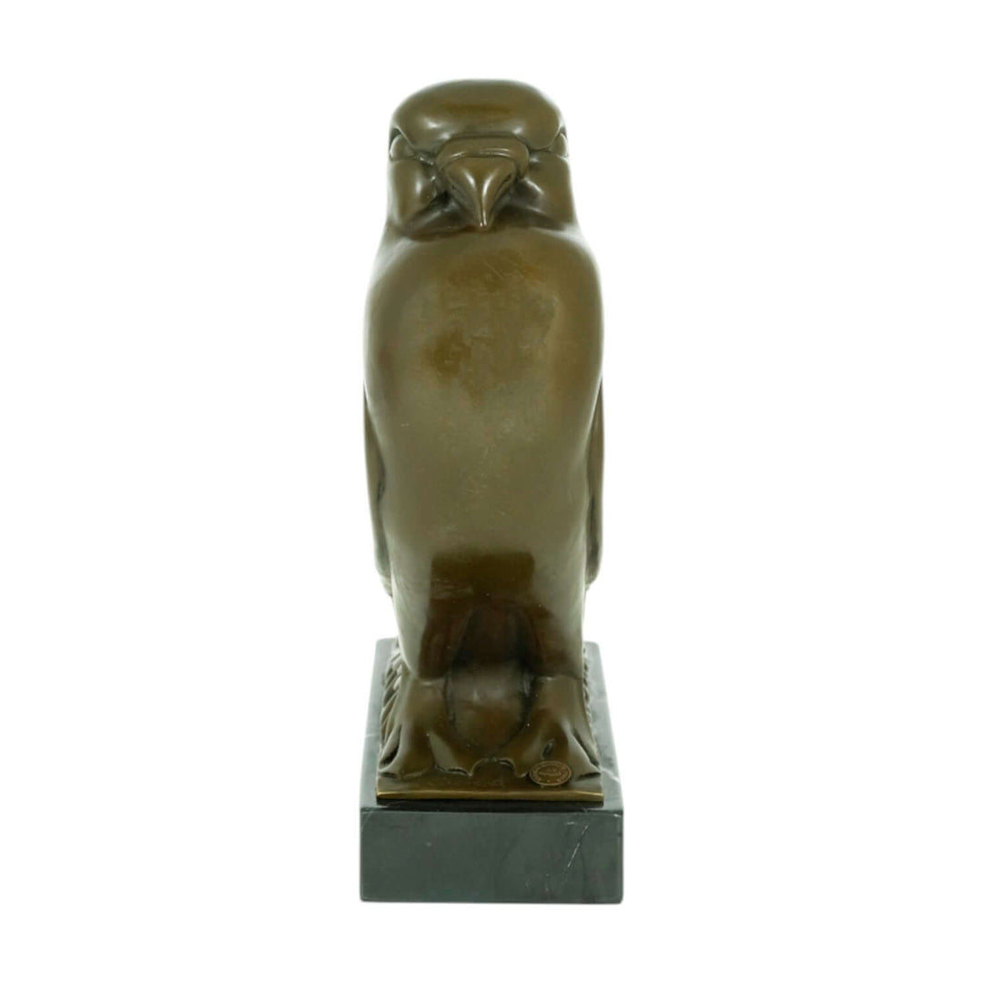 Bronze Art Deco pigeon sculpture by Johan Coenraad Altorf, mounted on marble base, 29 x 27 cm, signed and stamped.