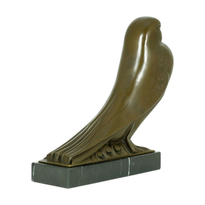 Bronze sculpture of an English pouter pigeon in Art Deco style, mounted on a marble base, 29x27 cm.