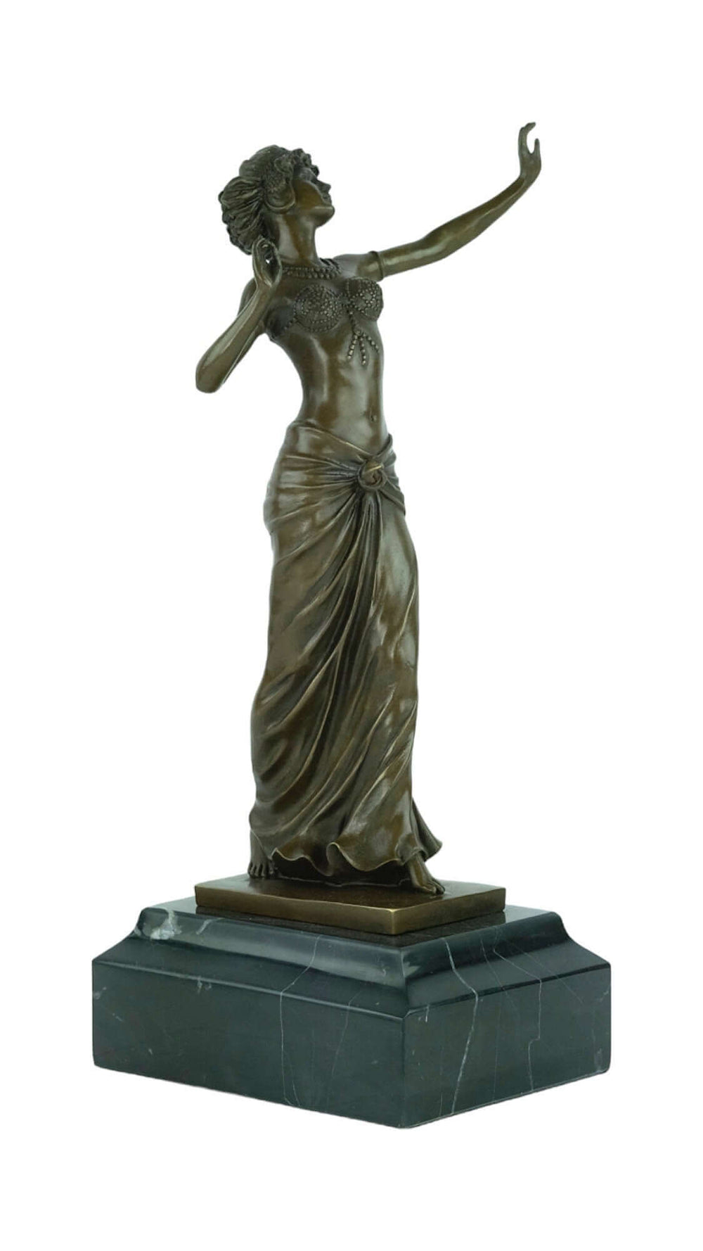 Bronze sculpture of Salomé dancer in Art Deco style, beautifully detailed and mounted on a marble base.