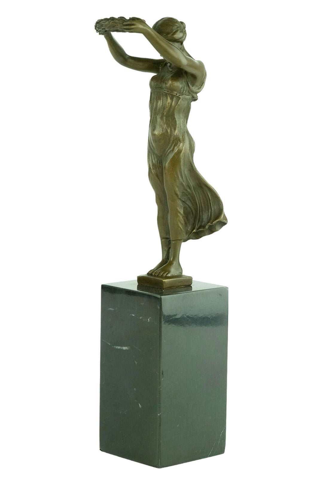 Bronze sculpture of Gëlle Fra, 'The Golden Lady' by Claus Cito, memorializing WWI victims, elegantly displayed.