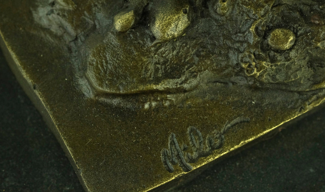Signature detail of bronze sculpture by Milo, showcasing fine craftsmanship and artistry.