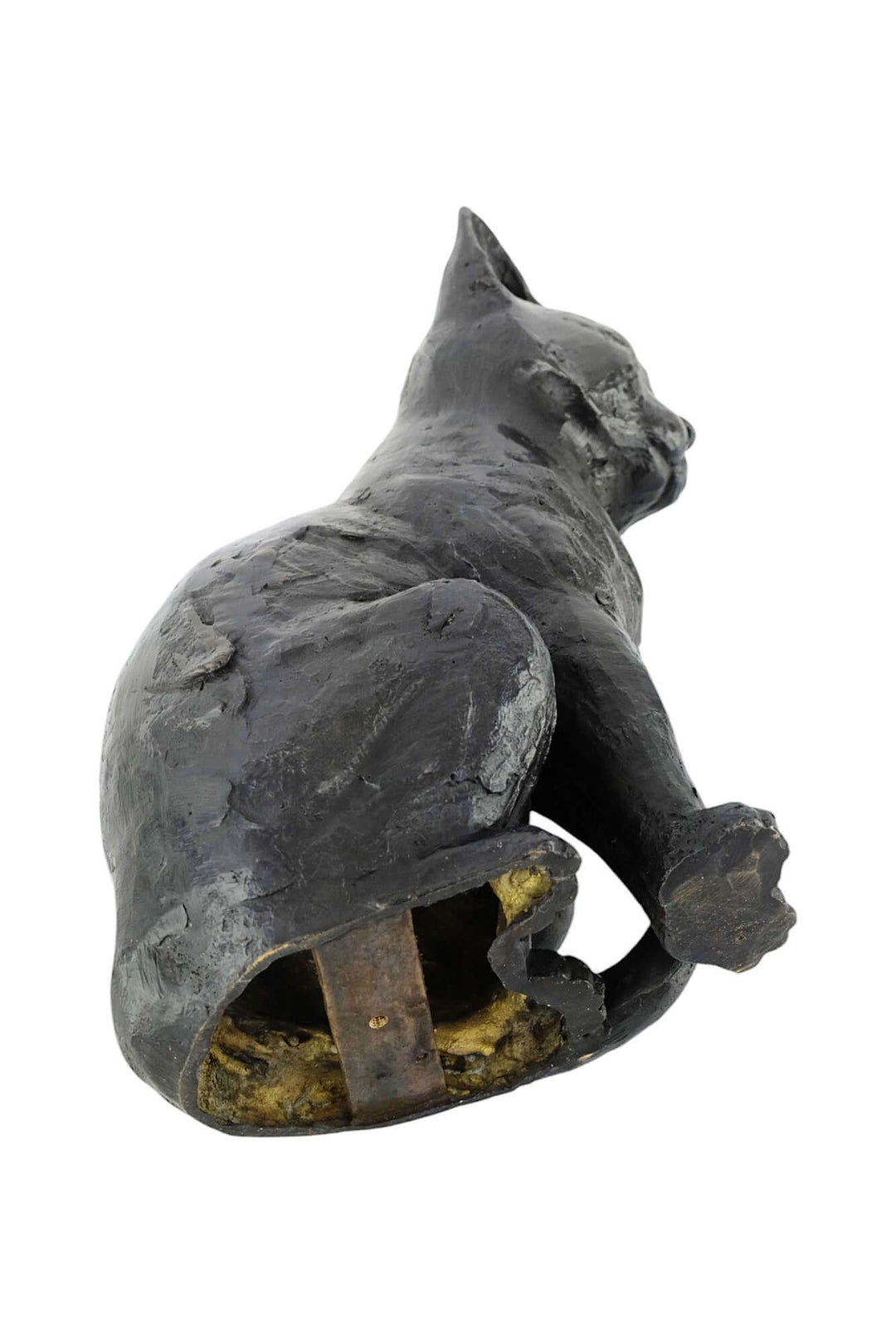 Bronze sculpture of a sitting cat, showcasing realistic fur and details, perfect for indoor or outdoor display.