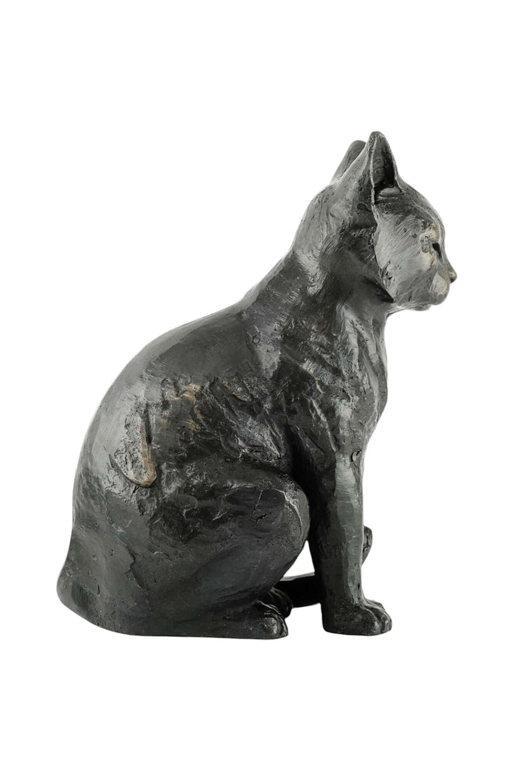 Bronze sculpture of a sitting cat, perfect for indoor or outdoor decoration, showcasing true-to-nature design.