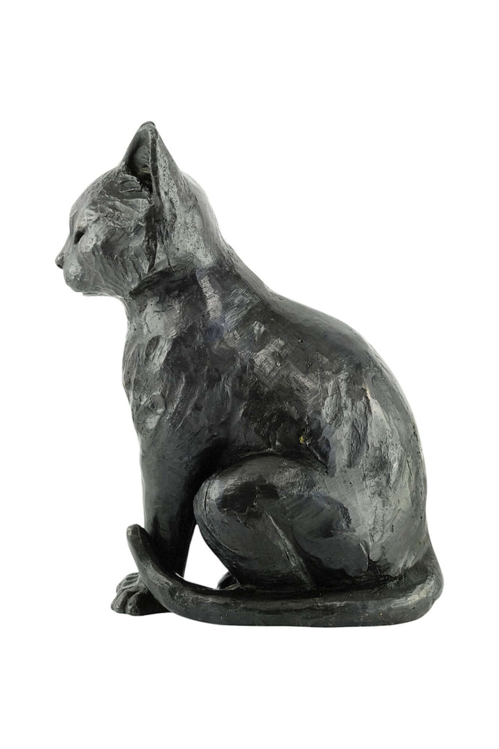 Bronze sculpture of a sitting cat, perfect for indoor and outdoor display, true-to-nature design.