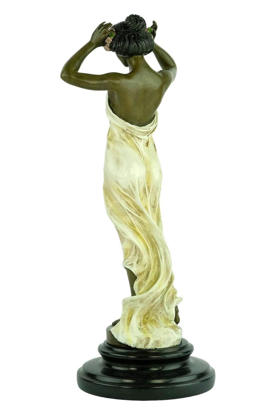 Bronze sculpture of a standing nymph with floral hair decoration, showcasing elegant Art Nouveau style.
