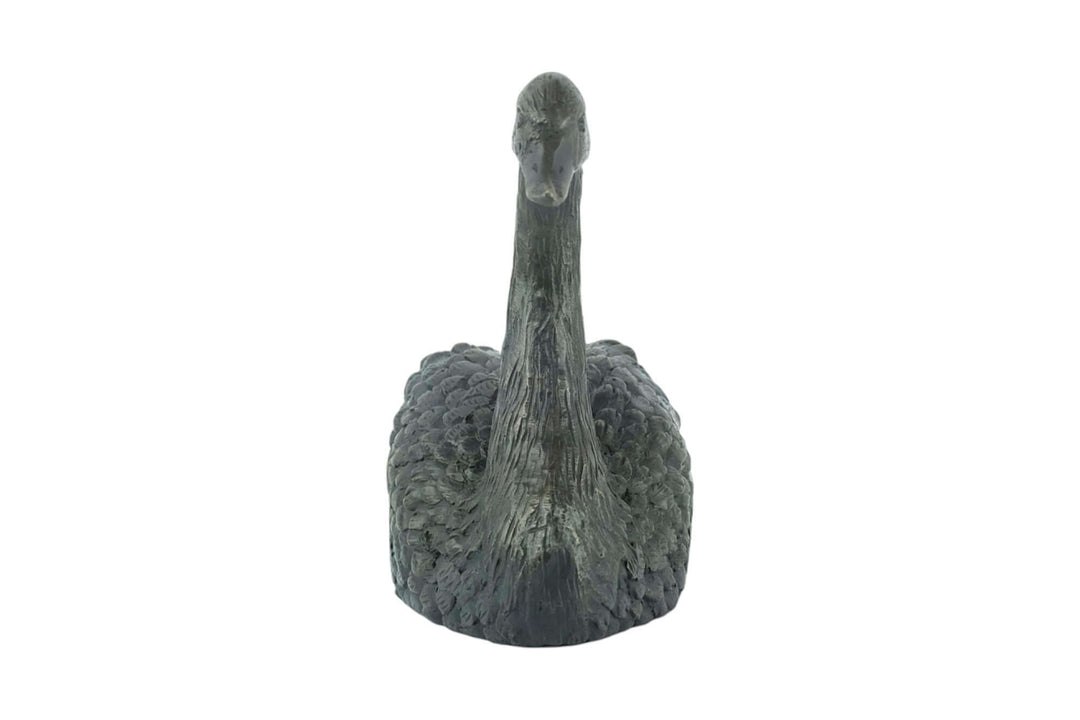 Bronze sculpture of a swimming swan with fine detailing, ideal for indoor or outdoor display.