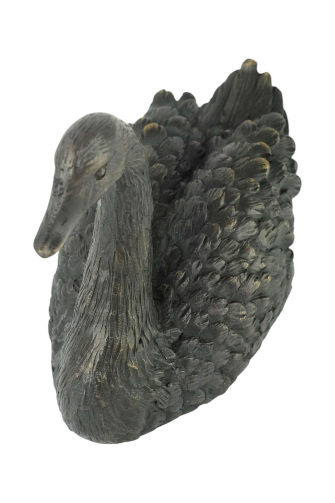 Elegant bronze sculpture of a swimming swan, detailed with a rich brown patina, perfect for decor.
