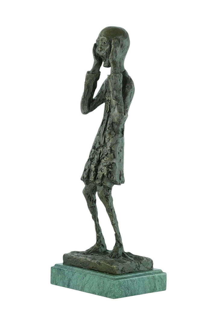 Bronze sculpture of The Scream, inspired by Edvard Munch's iconic painting, showcasing modern art craftsmanship.
