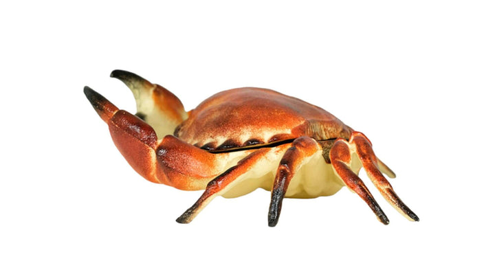 Cast iron crab box with lid, realistic colors, decorative animal collectible, dimensions 32 x 23 cm, weight 3.2 kg.