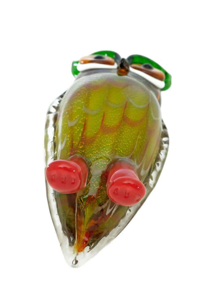 Colourful Murano glass owl sculpture, 20 x 9.5 cm, perfect decor for owl lovers, eye-catching and unique.