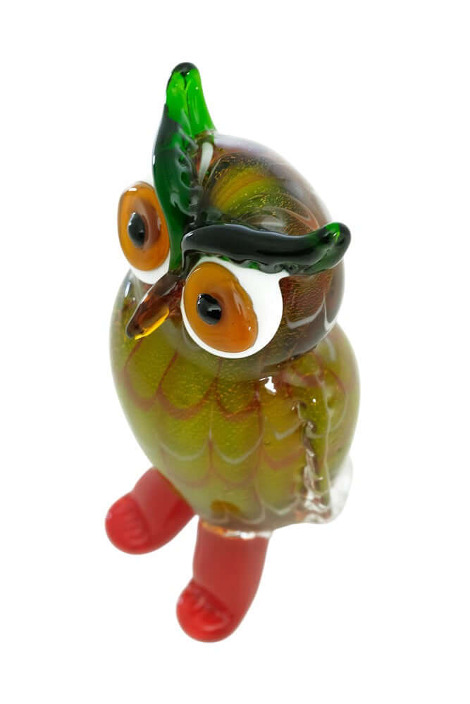 Colourful Murano glass owl sculpture, standing, 20x9.5 cm, 1.3 kg, ideal for owl lovers and decorative display.