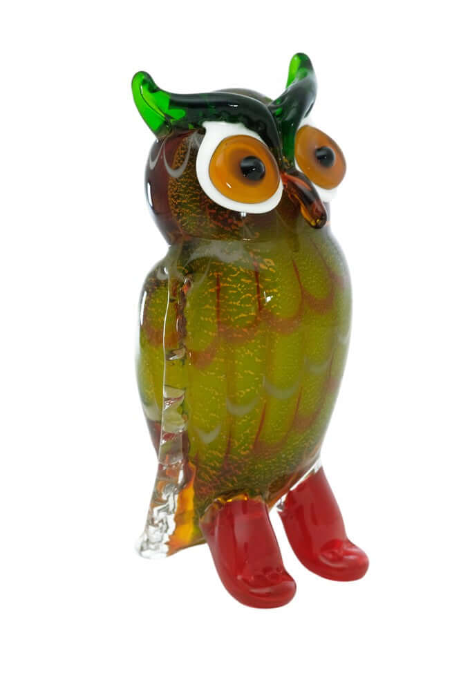 Colourful Murano glass owl sculpture, 20 cm tall, decorative piece for owl lovers, perfect for home decor.