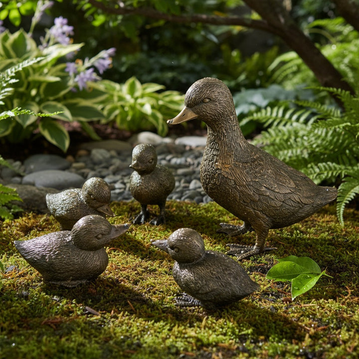 Bronze duck with ducklings sculptures