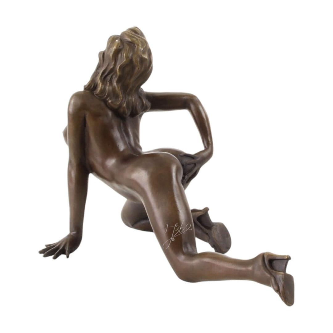Erotic bronze sculpture of a nude woman pleasuring herself from behind, detailed and captivating.