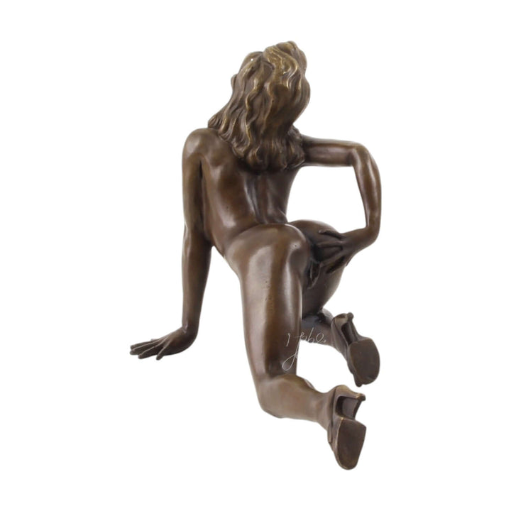 Erotic bronze sculpture of a nude woman pleasuring herself from behind, detailed design, 22cm tall.
