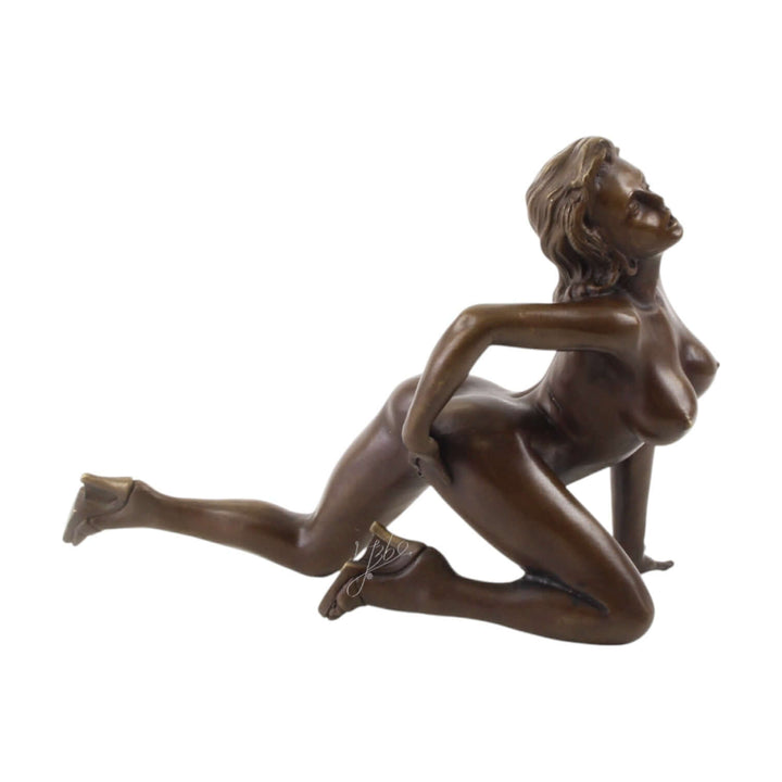 Erotic bronze sculpture of a nude woman pleasuring herself, detailed design, 22x17x31cm, 2.1kg, art display.