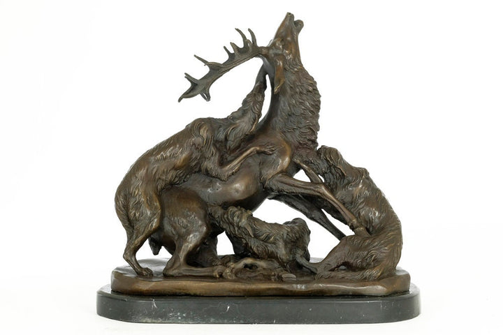 Impressive Bronze Sculpture of Hounds Attacking a Deer Animal Art Statue Bronze Wildlife Sculpture Hunting Sculpture Hunting Decoration Deer