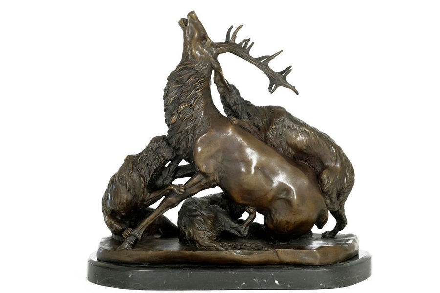 Impressive Bronze Sculpture of Hounds Attacking a Deer Animal Art Statue Bronze Wildlife Sculpture Hunting Sculpture Hunting Decoration Deer