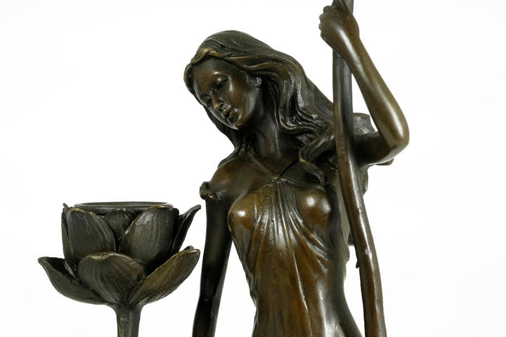 Art Nouveau Style Bronze Candleholder with Female and Florale Decoration - Candelabra - Candle Stick Holder - Candle Holder - Home Deco