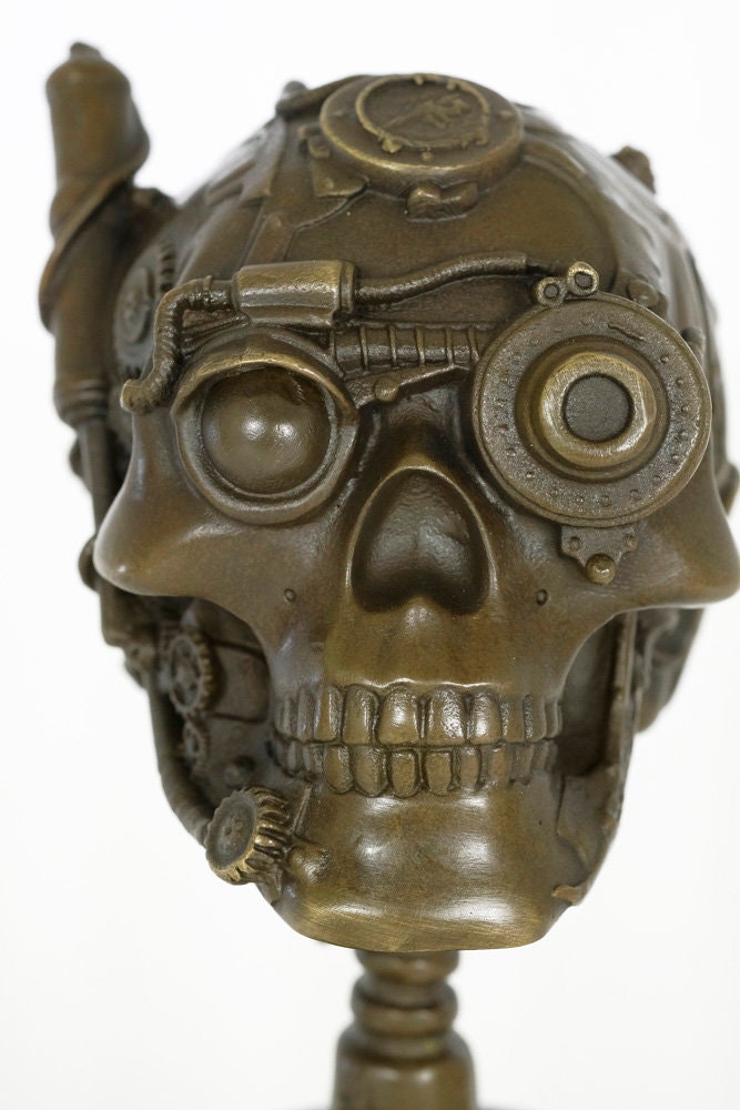 Bronze Skull Sculpture Steampunk Decoration Bronze Skull Statue Steampunk Art Steampunk Lovers Gift Skull Figurine Skull Gift Art Statue