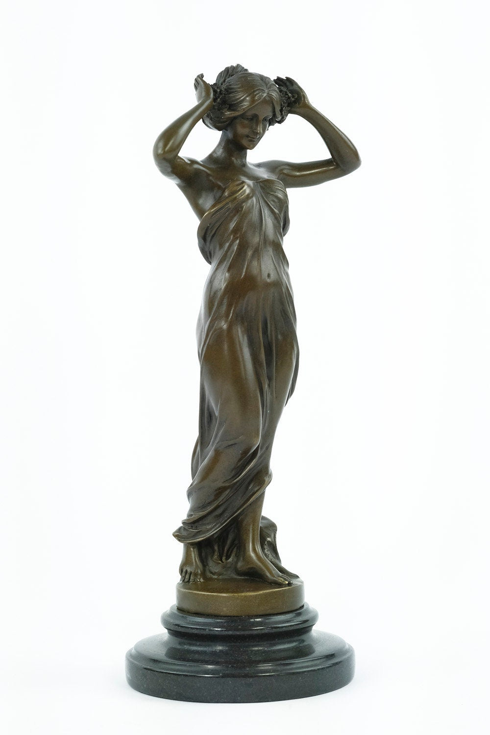 Bronze Sculpture of a Standing Wood Nymph in Long Dress Bronze Nymph Statue Female Art Figurine Nymph of the Woods Sculpture Mythology Deco