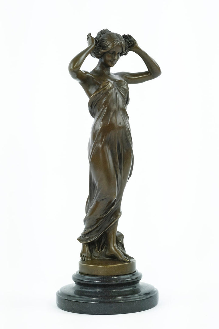 Bronze Sculpture of a Standing Wood Nymph in Long Dress Bronze Nymph Statue Female Art Figurine Nymph of the Woods Sculpture Mythology Deco