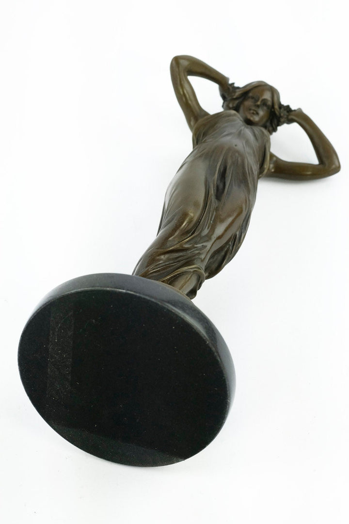 Bronze Sculpture of a Standing Wood Nymph in Long Dress Bronze Nymph Statue Female Art Figurine Nymph of the Woods Sculpture Mythology Deco