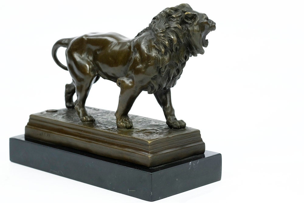 Bronze Sculpture of a Standing Lion Animal Art Statue Roaring Lion Sculpture Bronze Lion Statue Lion Art Roaring Lion Statue Lion Decoration