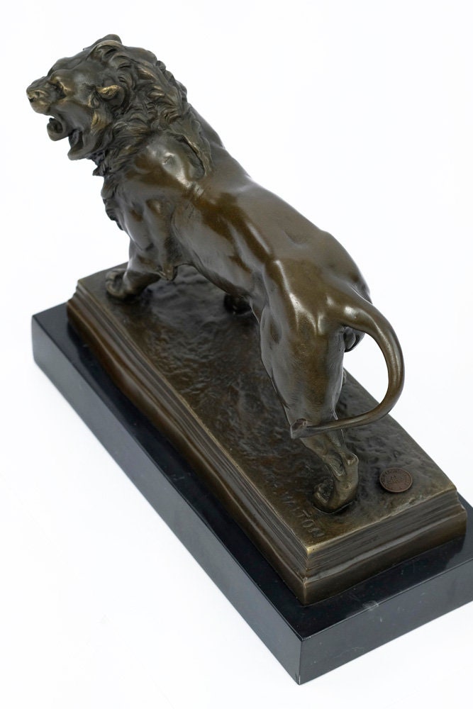 Bronze Sculpture of a Standing Lion Animal Art Statue Roaring Lion Sculpture Bronze Lion Statue Lion Art Roaring Lion Statue Lion Decoration