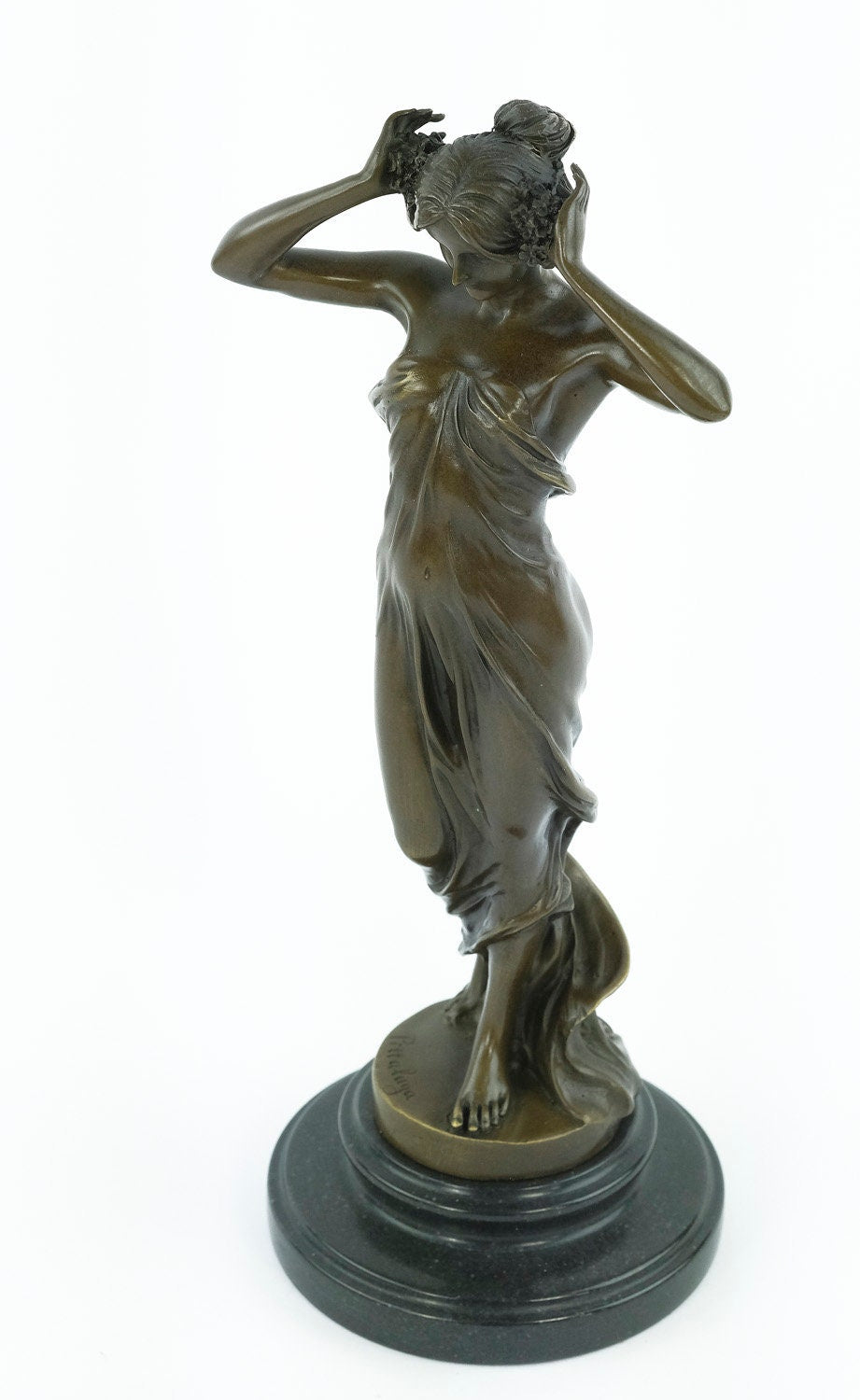 Bronze Sculpture of a Standing Wood Nymph in Long Dress Bronze Nymph Statue Female Art Figurine Nymph of the Woods Sculpture Mythology Deco