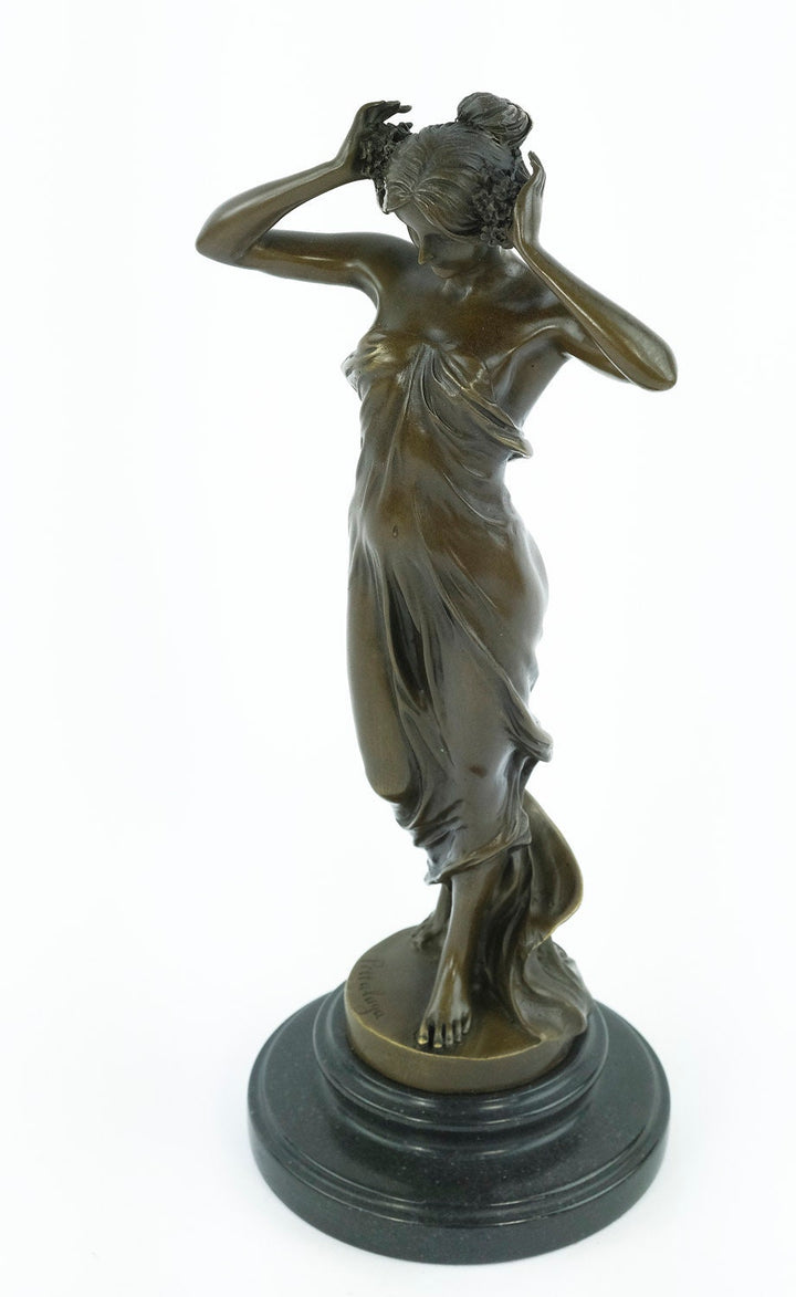 Bronze Sculpture of a Standing Wood Nymph in Long Dress Bronze Nymph Statue Female Art Figurine Nymph of the Woods Sculpture Mythology Deco