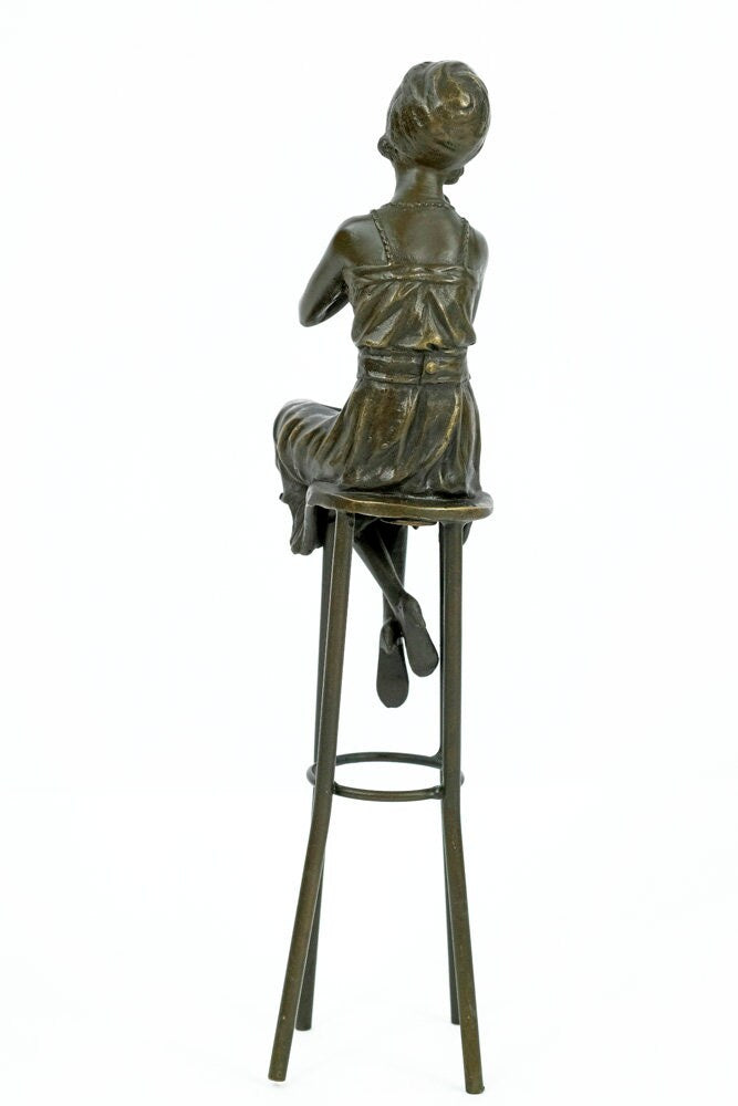 Bronze Sculpture of a Female on Barstool Putting on Lipstick Bronze Female Statue Bronze Woman Figurine Female Art Statue Art Deco Sculpture