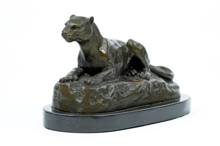 Bronze Panther Sculpture Animal Art Figurine Bronze Panther Statue Panther on Rock Predator Animal Decoration Panther Figurine Barye