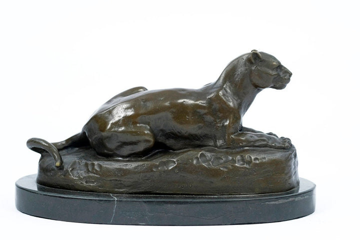 Bronze Panther Sculpture Animal Art Figurine Bronze Panther Statue Panther on Rock Predator Animal Decoration Panther Figurine Barye