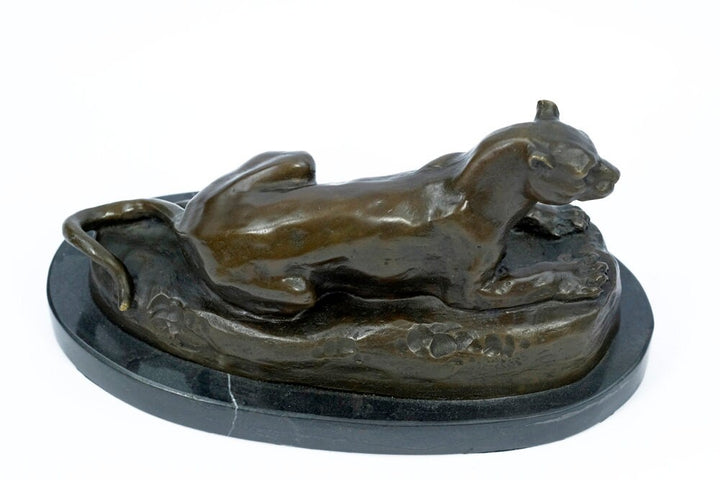 Bronze Panther Sculpture Animal Art Figurine Bronze Panther Statue Panther on Rock Predator Animal Decoration Panther Figurine Barye