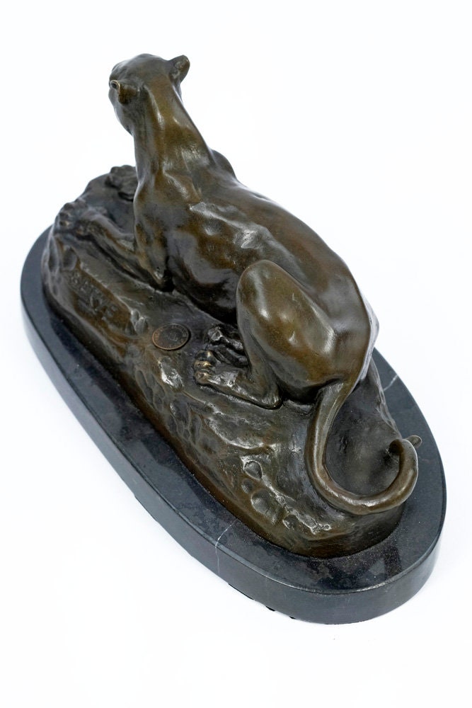Bronze Panther Sculpture Animal Art Figurine Bronze Panther Statue Panther on Rock Predator Animal Decoration Panther Figurine Barye