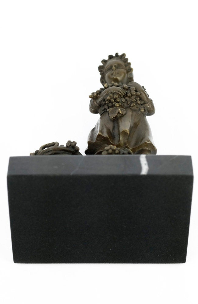 Bronze Sculpture of a Grape Harvest Young Girl Harvesting Grapes Bronze Statue Wine Lovers Gift Vineyard Art Wine Decoration French Decor