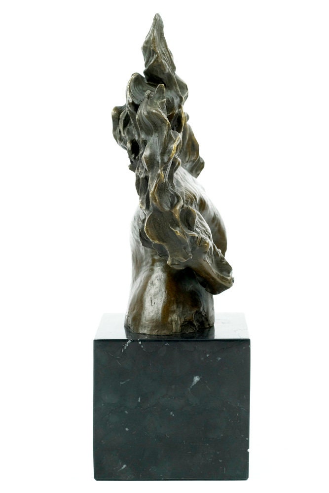 Bronze Horse Head Statue with Mane Designed as Flames Bronze Horse Sculpture Horse Lovers Gift Horse Art Figurine Bronze Horse Art