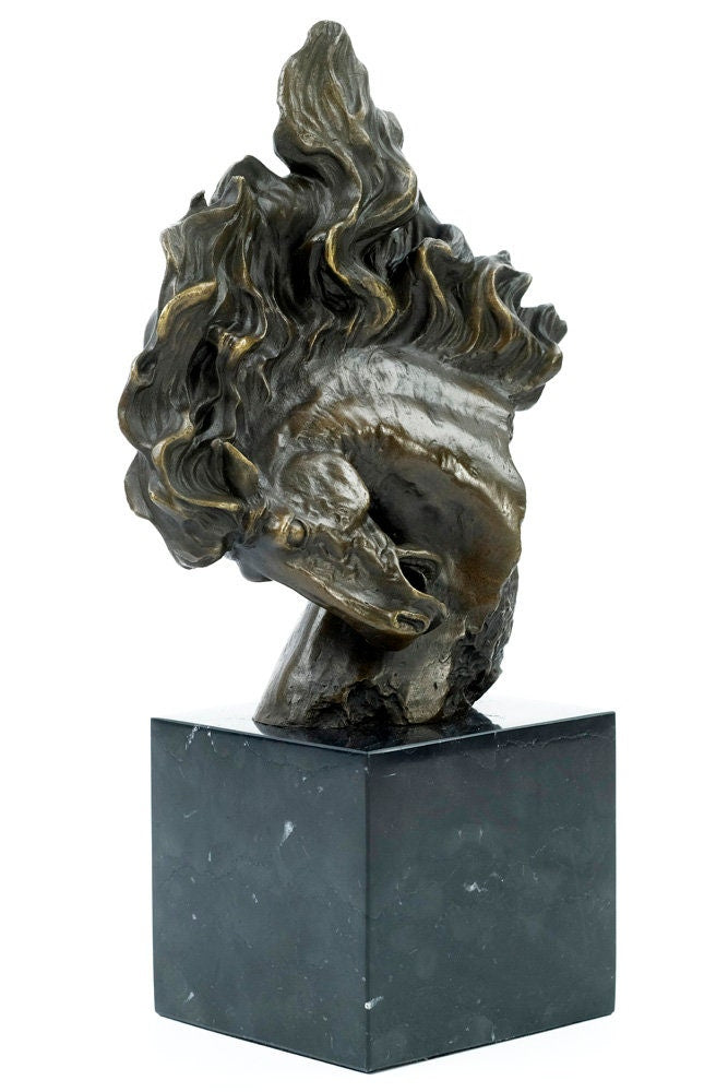 Bronze Horse Head Statue with Mane Designed as Flames Bronze Horse Sculpture Horse Lovers Gift Horse Art Figurine Bronze Horse Art